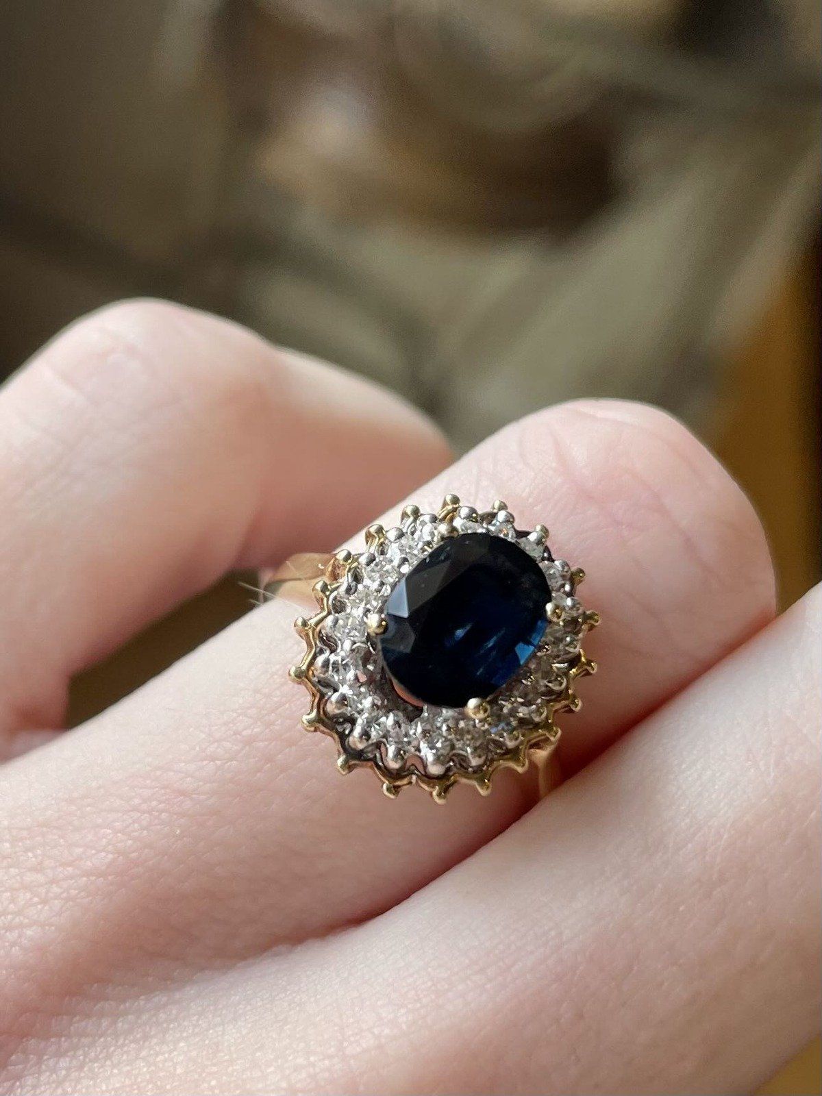 14k Diamond and Blue Sapphire Size 6 2
