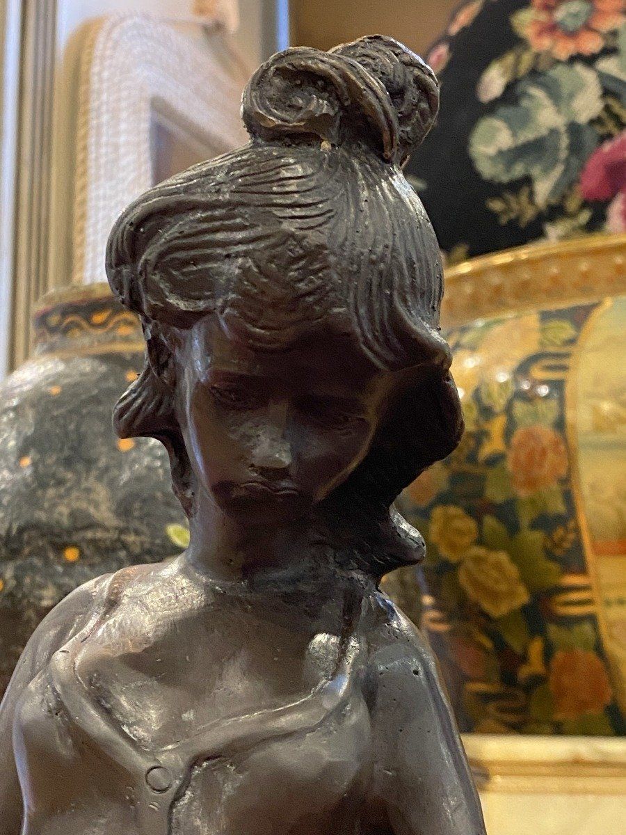 Bronze Statue of Shepherdess and Sheep 2