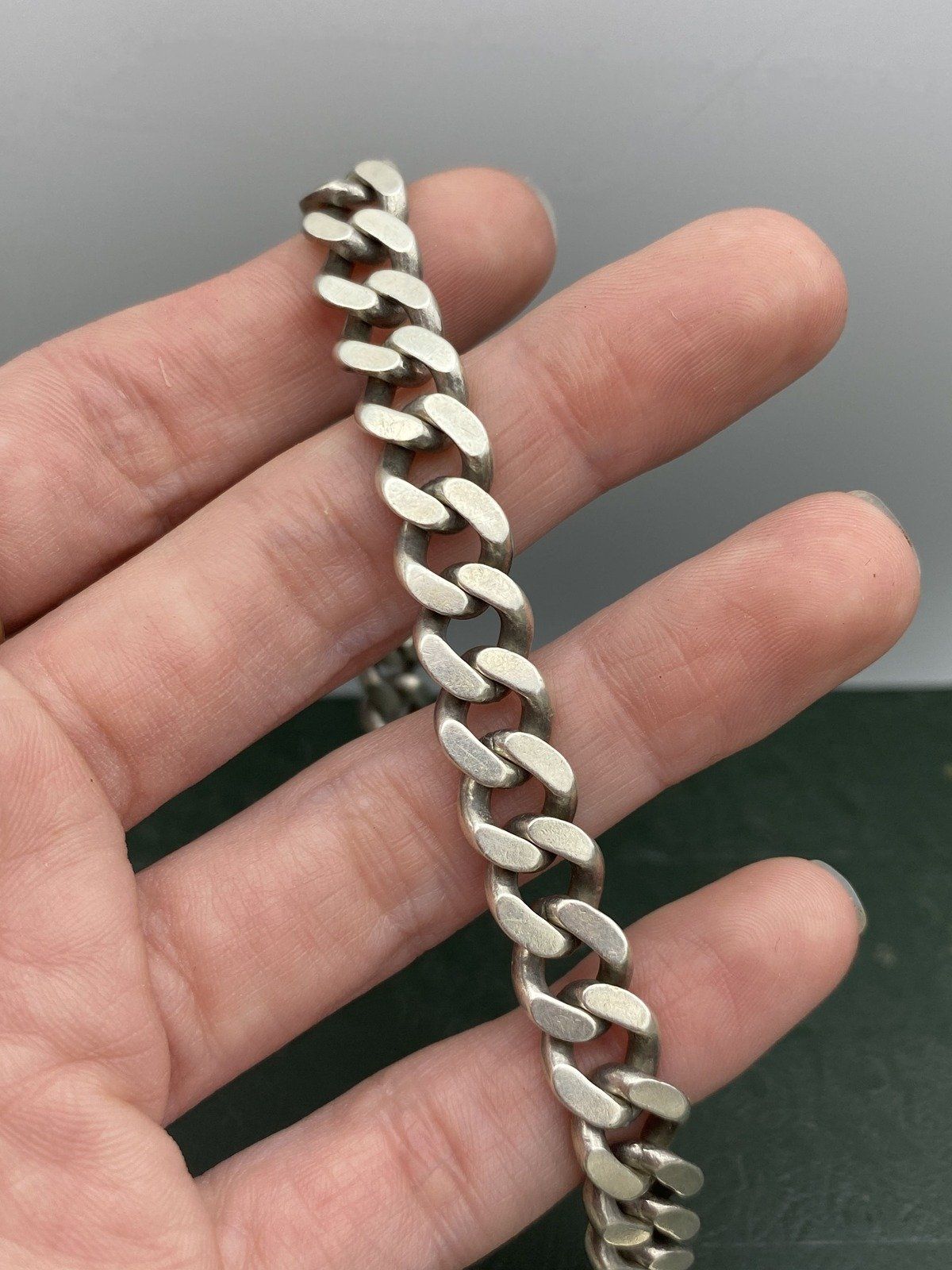 Men's Vintage Sterling Silver 9mm Curb Link 9.25L Bracelet #2366 10