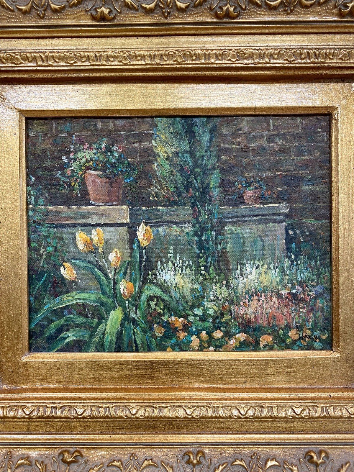 Large Ornately Framed Oil Painting of Garden Plants 5