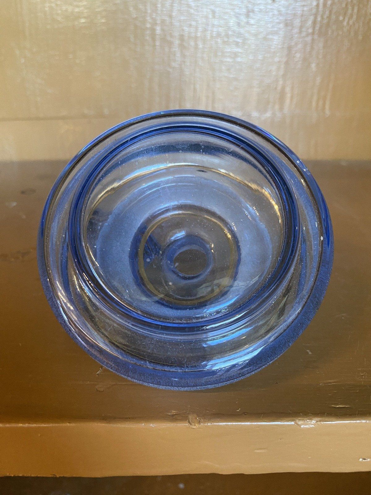 c.1950s Czech Blue Glass Perfume Bottle w Gold Circular Motif 6
