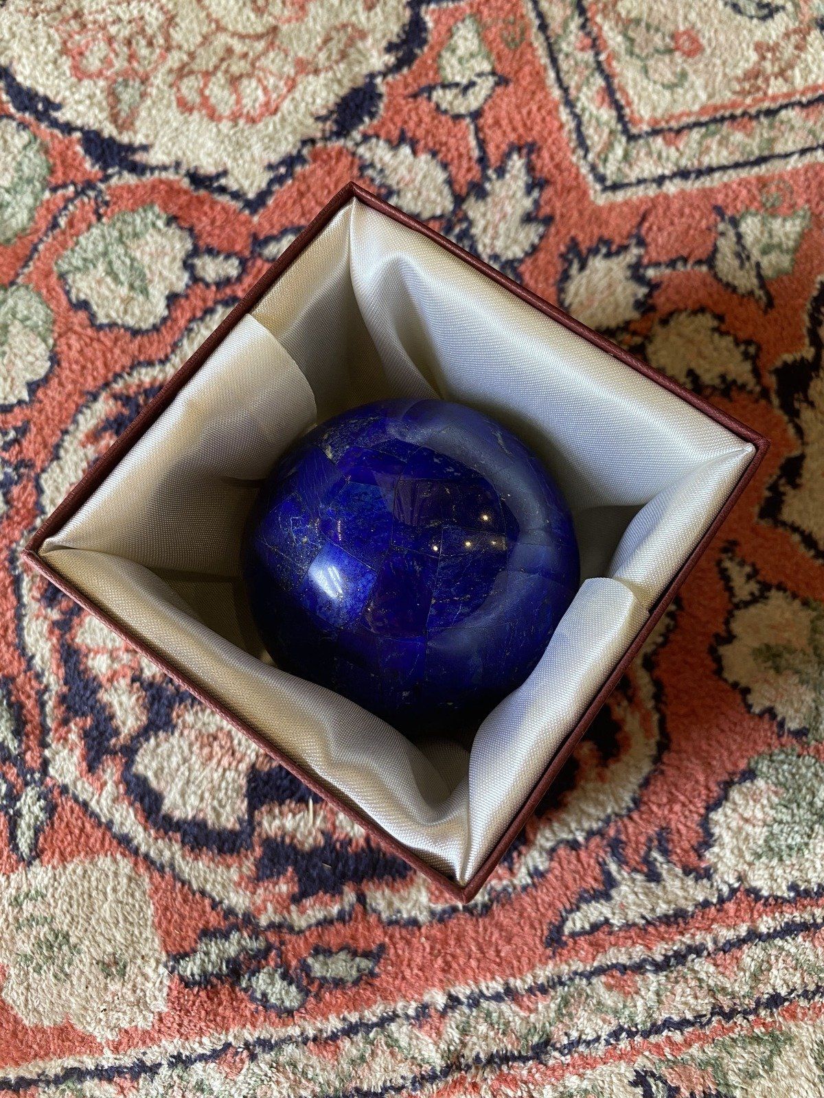 Large Lapis Gem Inlay Sphere Decorative Piece + Box 2