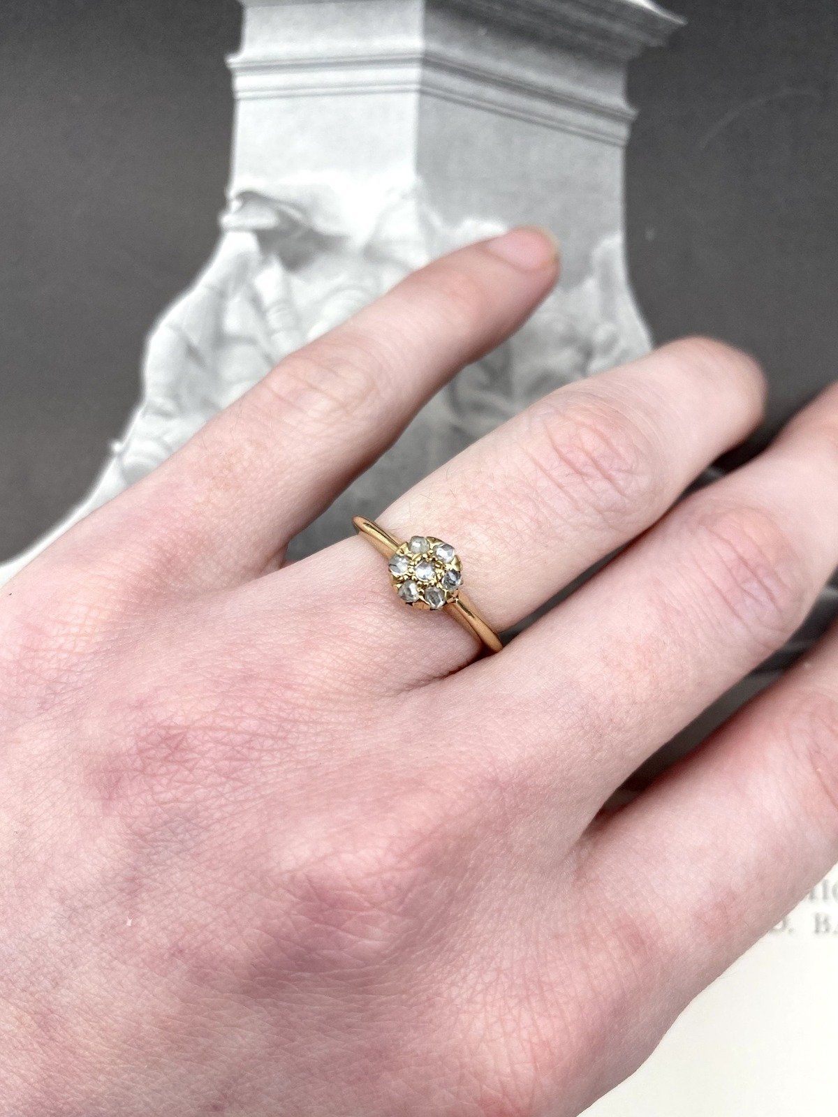 *RARE* Antique Victorian14k Gold Rose Cut Diamond Flower Cluster Ring #2218 18