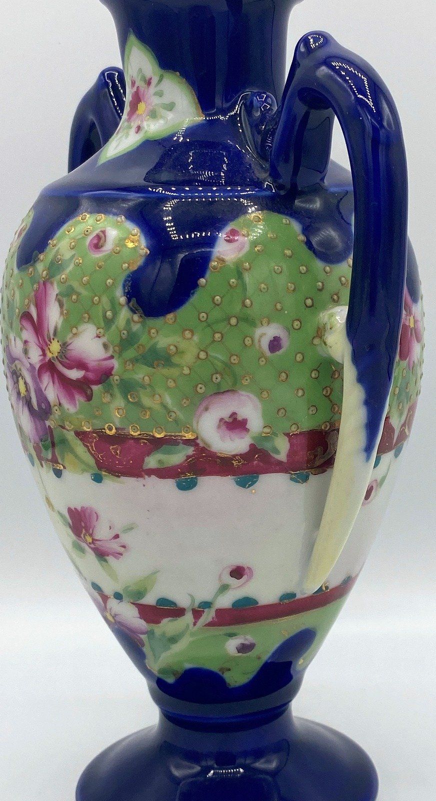 Antique Cobalt Blue Japanese Moriage Vase 8 3