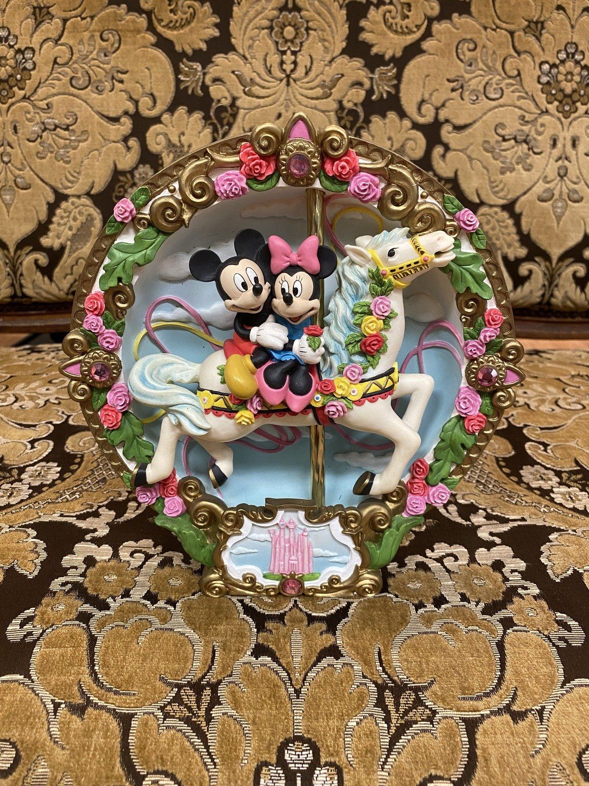 Vintage Disney Mickey + Minnie Mouse Musical Carousel Wreath 3