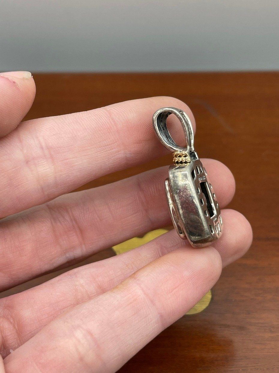 Thai Yurman *Style* Sterling Silver + 18k Aquamarine Drop Pendant w Diamond Details 3