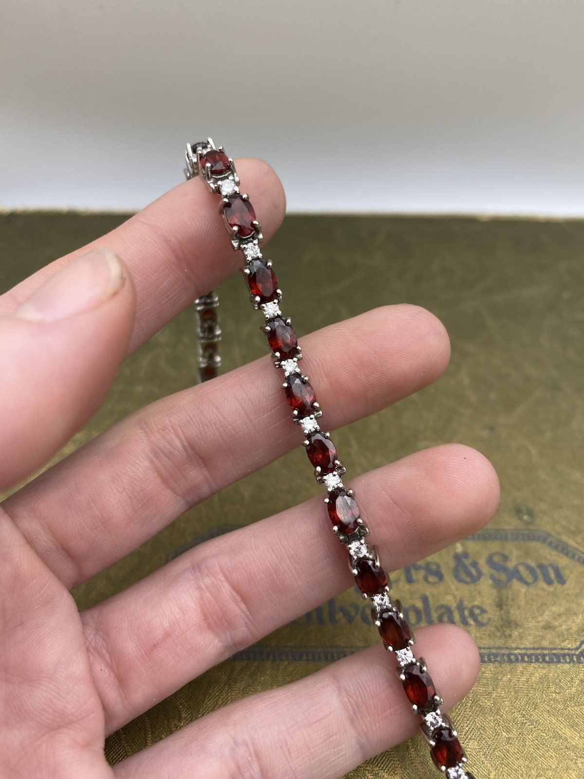 14k White Gold Diamond + Garnet 7L Tennis Bracelet + GIA/APP #2188 3