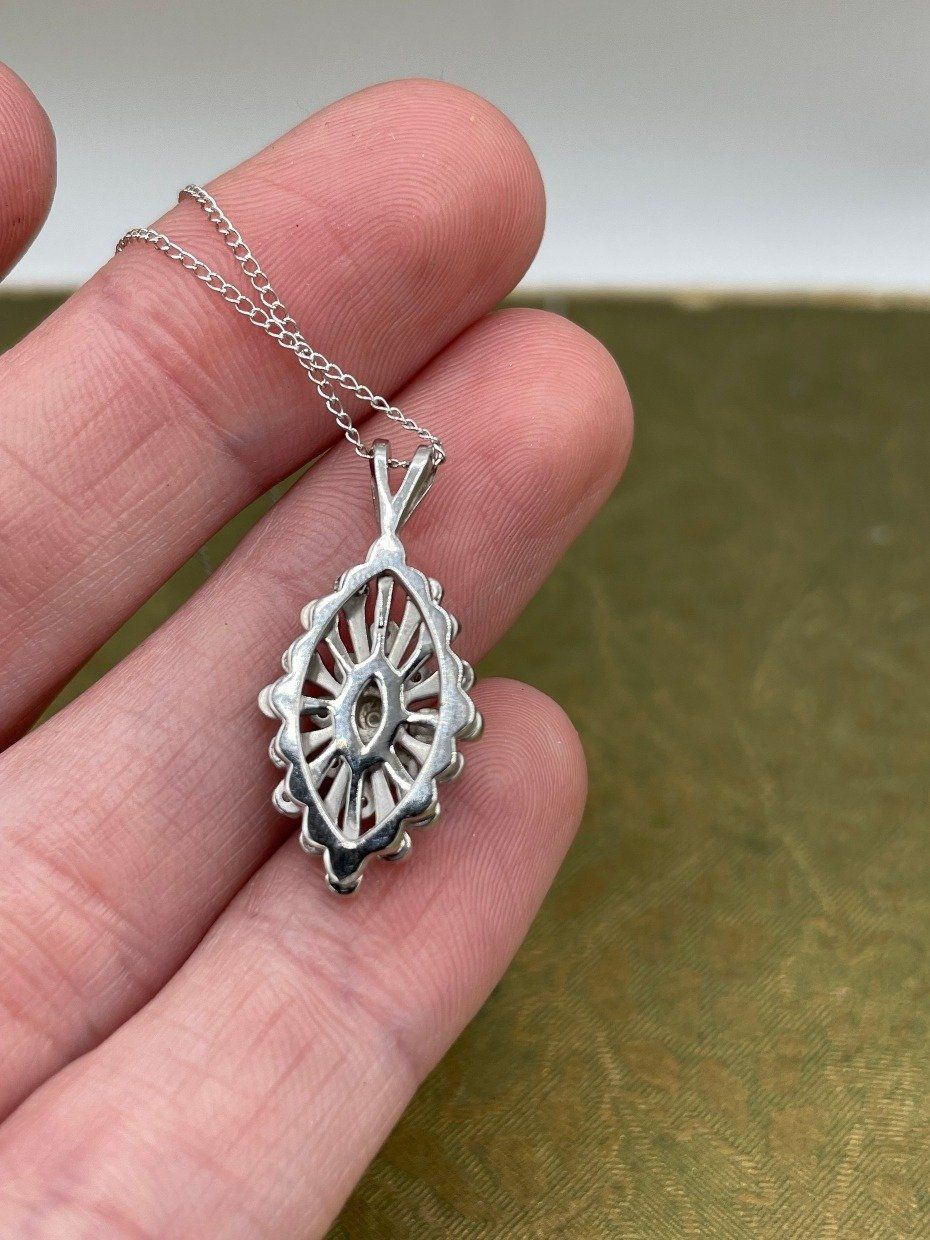 14k White Gold Tiered Diamond Burst Cluster Drop 18 Necklace 3