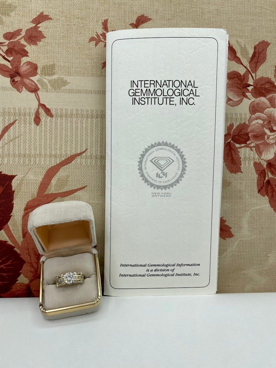 Superb 14k Gold 3.07ctw Diamond Engagement Ring w 1.53ct Center + Marquise Diamond Shoulders w IGI Appraisal 6