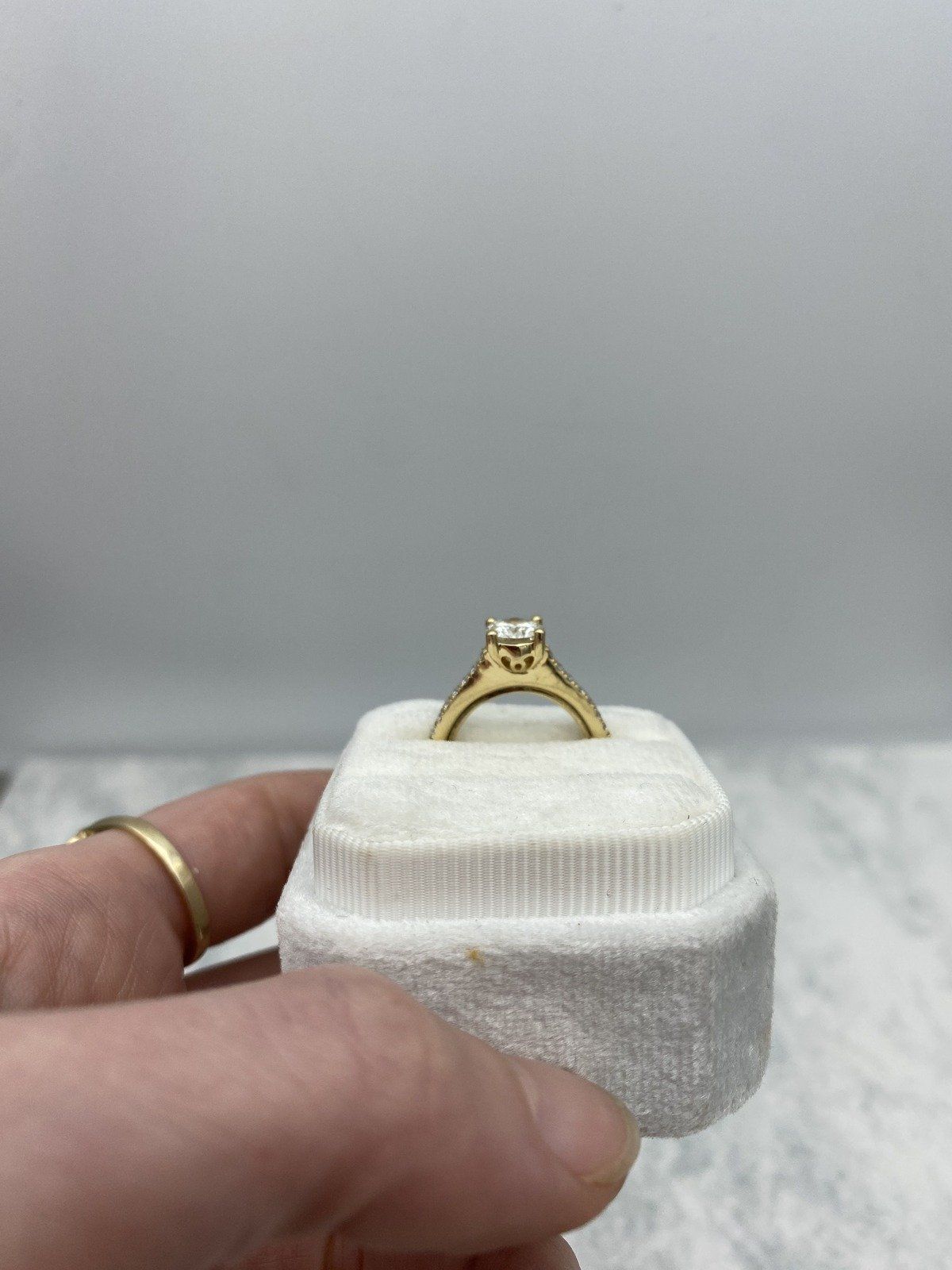 Traditional 14k Gold 1.25ct Solitaire Diamond Engagement Ring w Soldered Sizer + Pave Diamond Band 8
