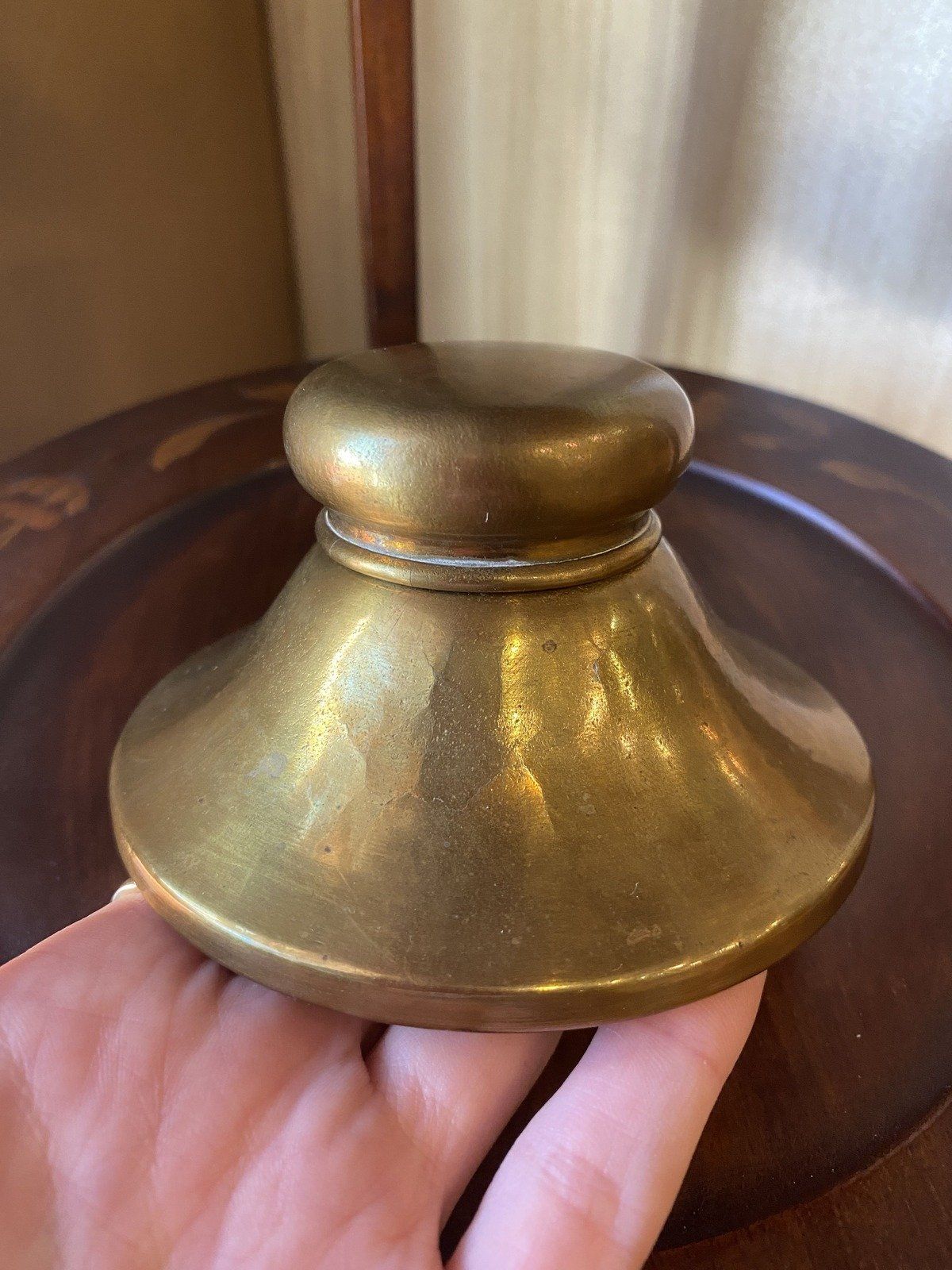 Round Antique Brass Squat Inkwell + Glass Insert 5