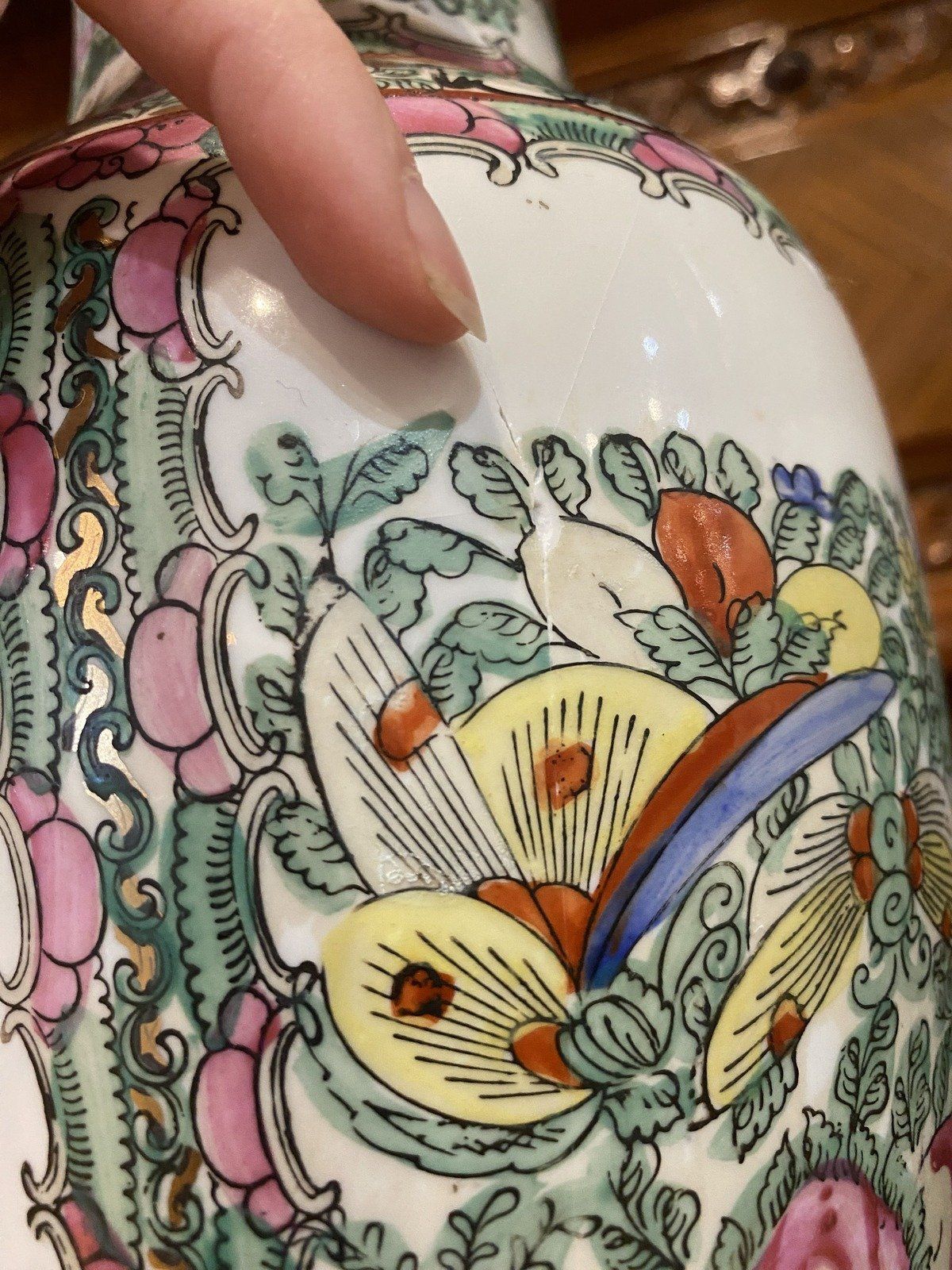 Pair of Vintage Rose Famille Oriental Vases 13h 9