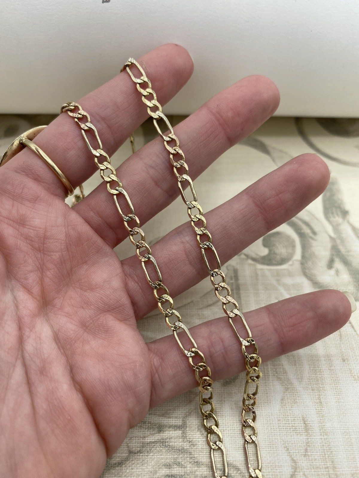 Men's 14k Solid Trio Gold 24L Textured Figaro Link Necklace Chain 3