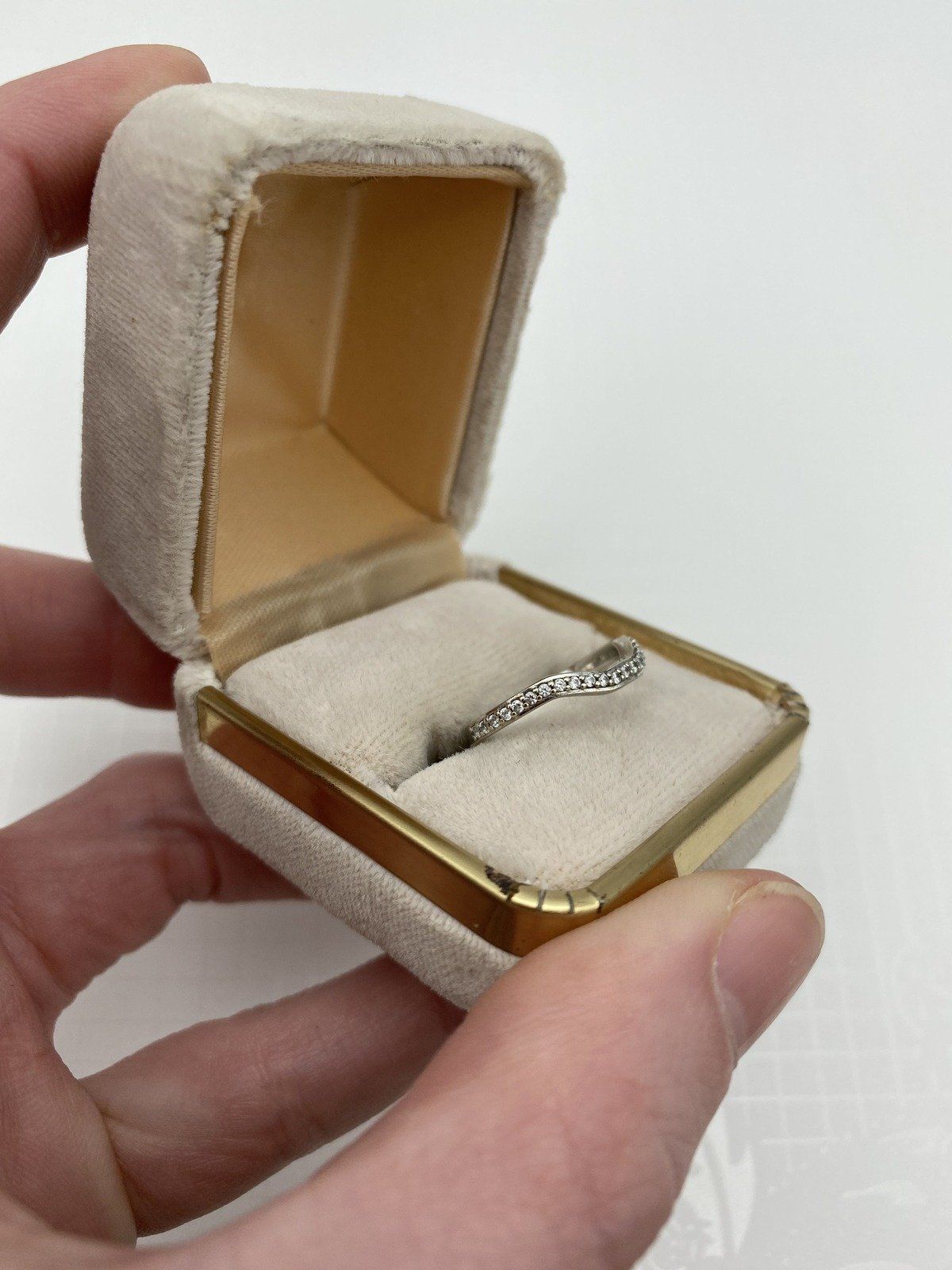 14k White Gold Pave Set Engagement Ring Guard Band w Angular Form 6