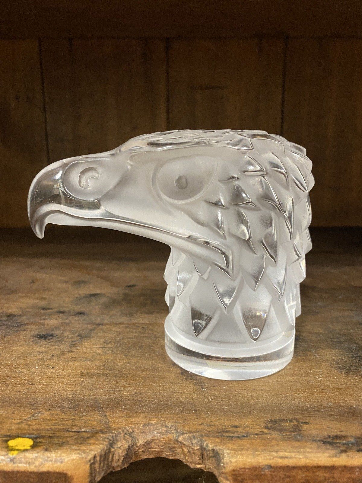 Collectible Antique c.1920s Signed Lalique Frosted Eagle Head Hood Ornament Paperweight 13