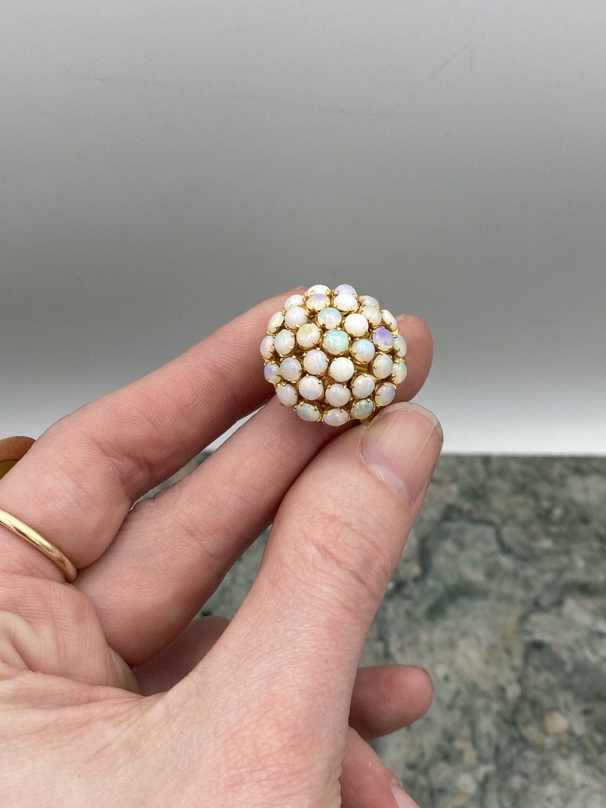 Antique 91.6k/90% Gold Purity Genuine Australian Opal Pave Bombe Ring #2777 6