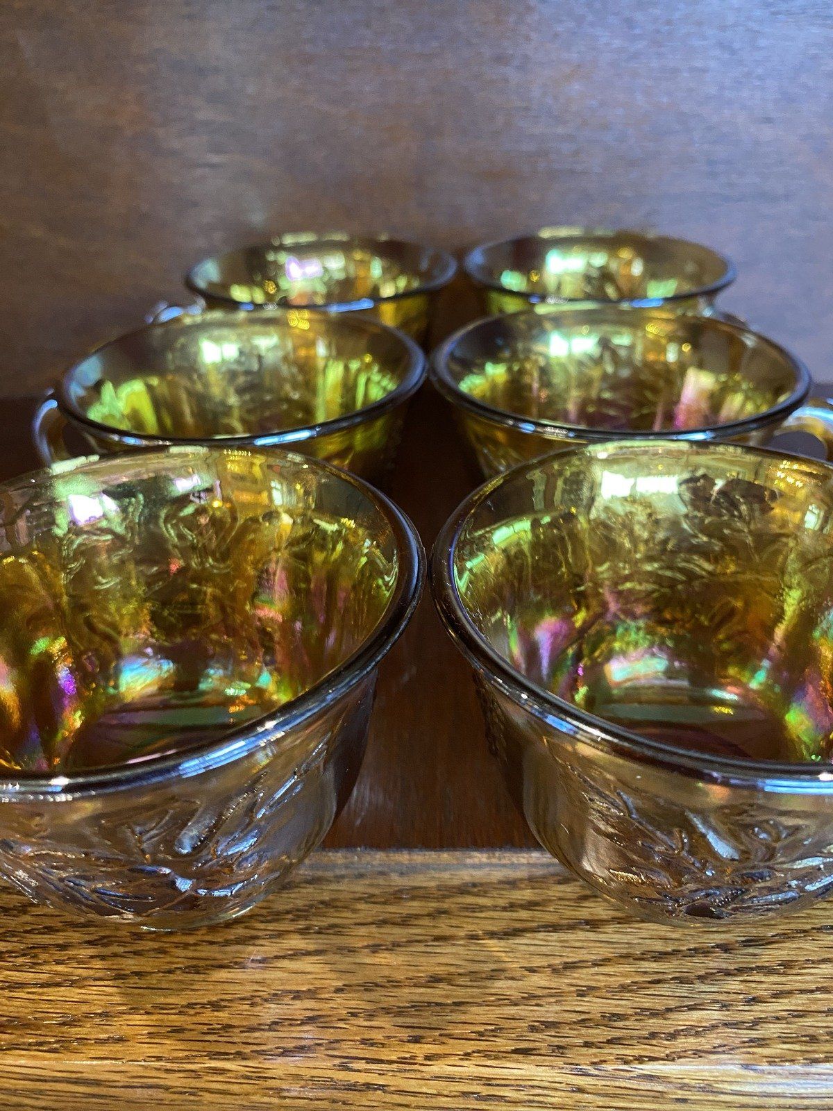 Indiana Carnival Glass Marigold Orange Carnival Glass Punch Bowl + 6 Cups 4
