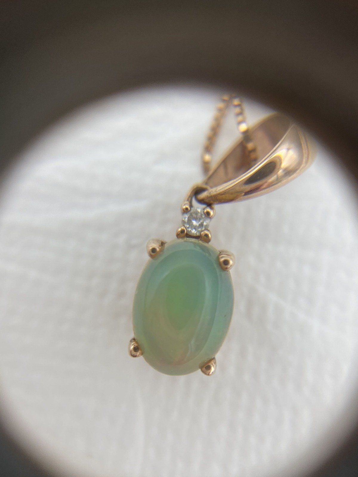 10k Rose Gold Natural Opal + Diamond 18 Drop Necklace 12