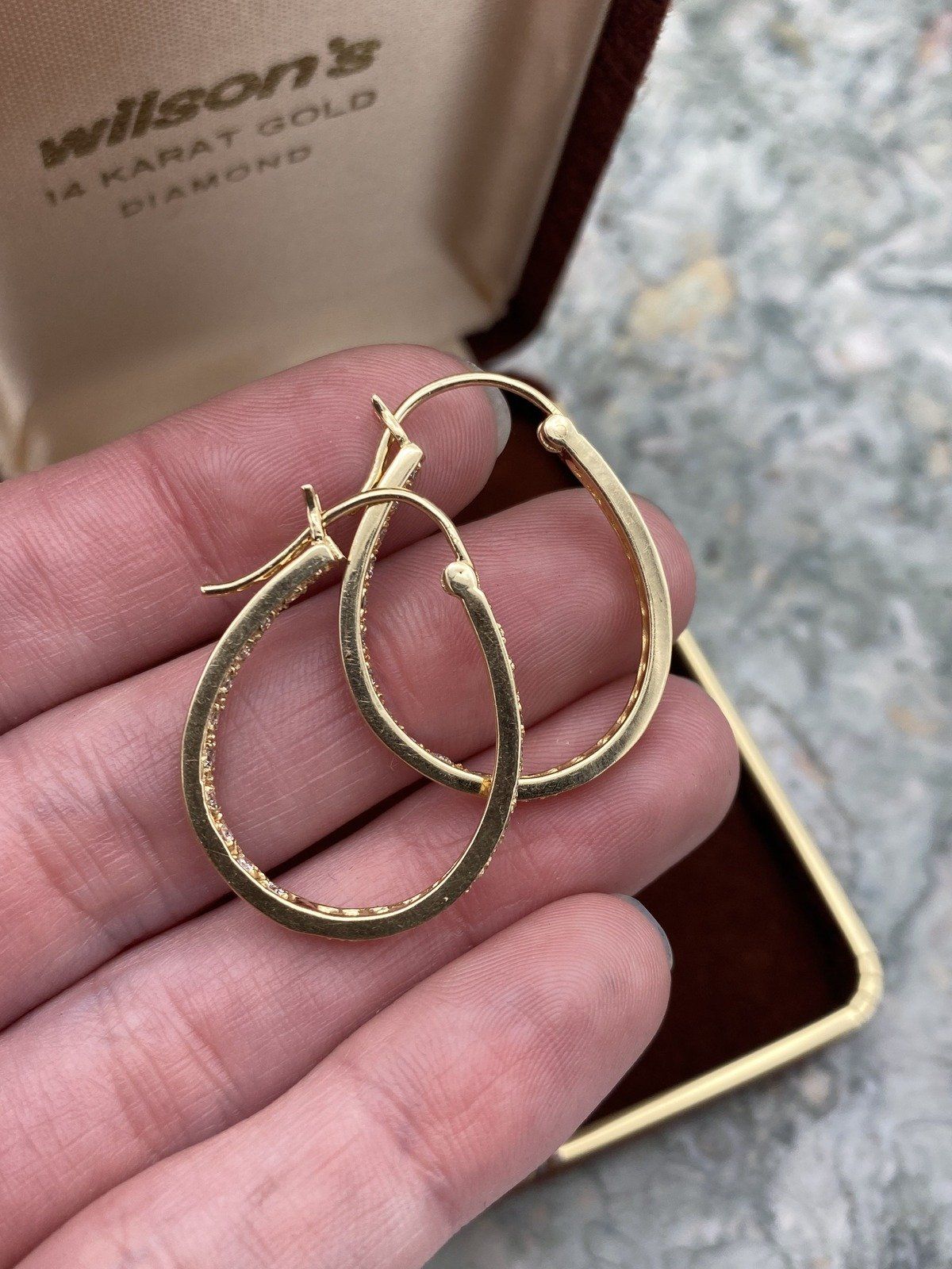Lovely 14k Gold Pave Diamond Eternity Set Hoop Earrings #2433 10