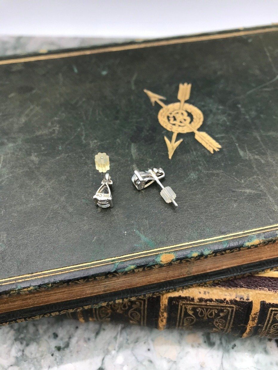 10k White Gold Dainty Pear Cut Aquamarine Stud Earrings 2
