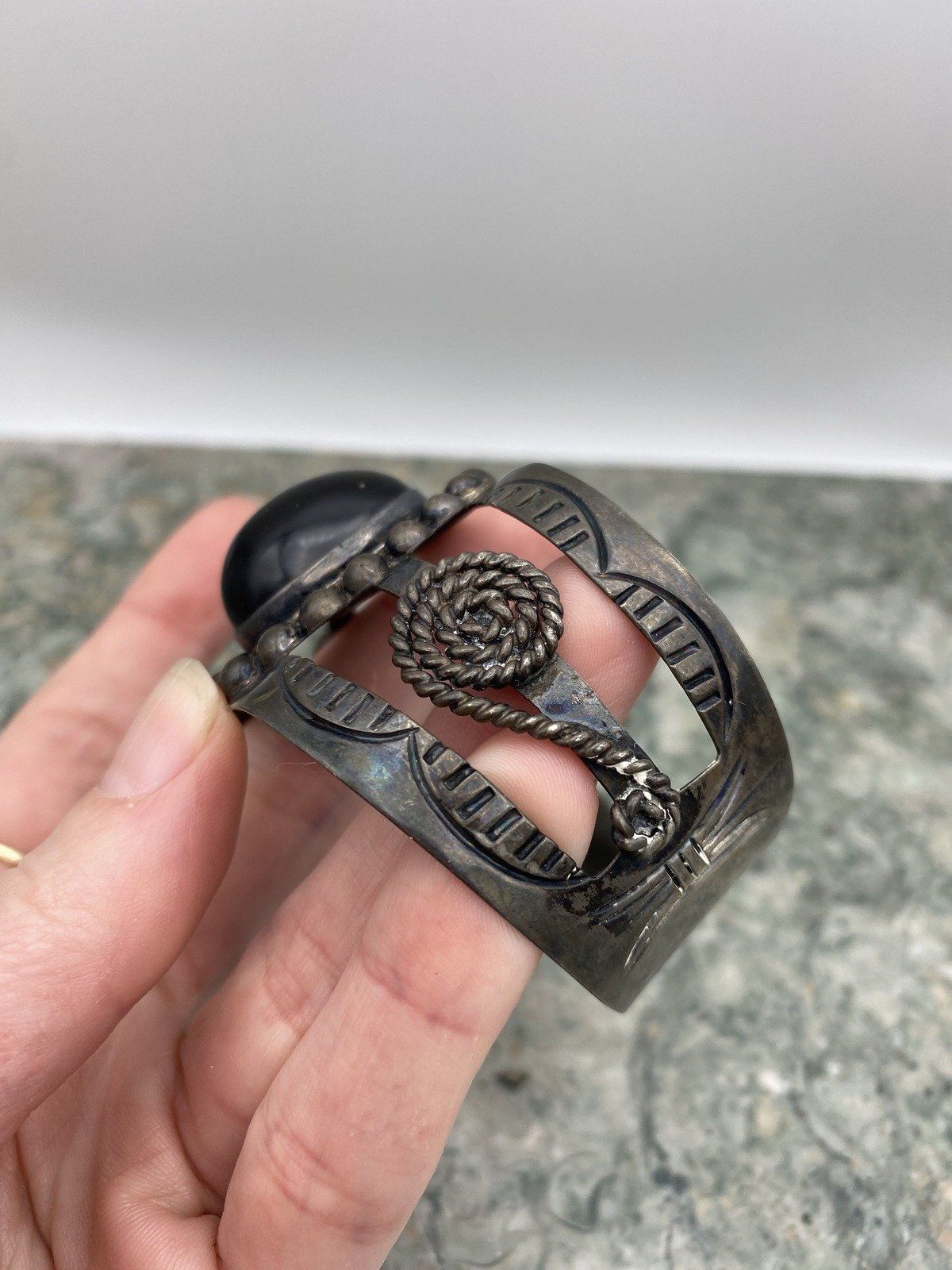 Vintage TAXCO Sterling Silver Onyx Cuff Bracelet 3