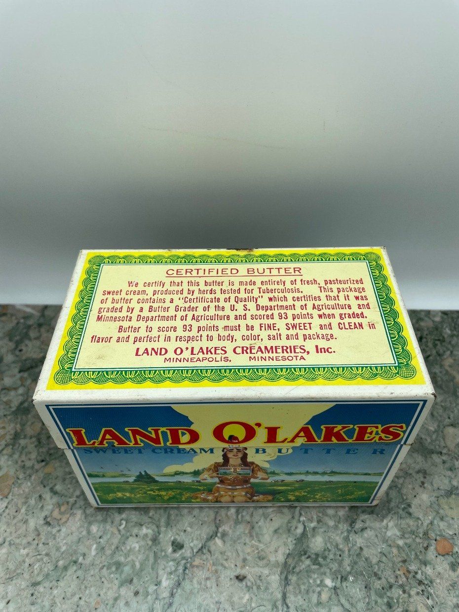 RARE Vtg Land O'Lakes Sweet Cream Butter Advertisement Tin w Indian 3