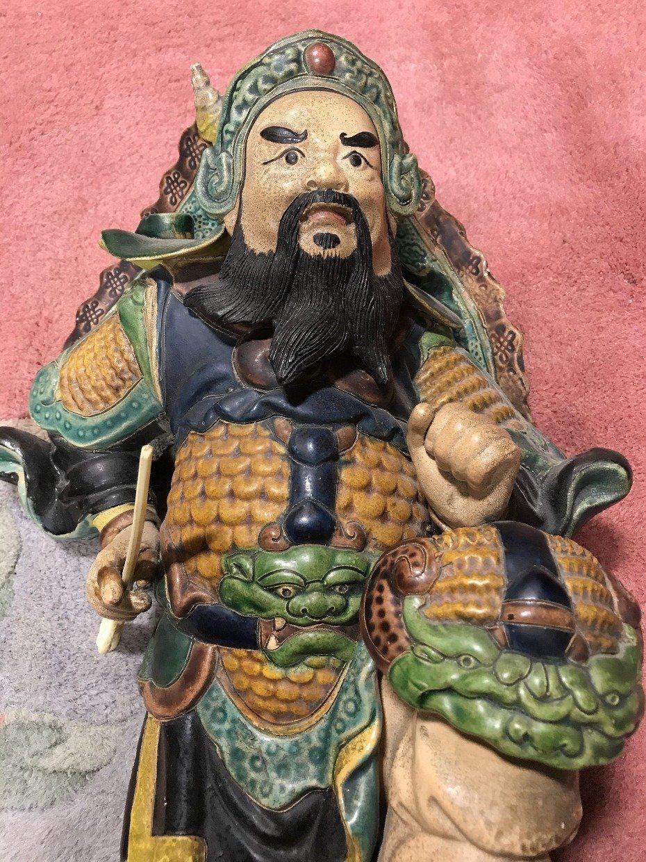 Asian Hand Painted Terra Cotta Warrior with Stand 2
