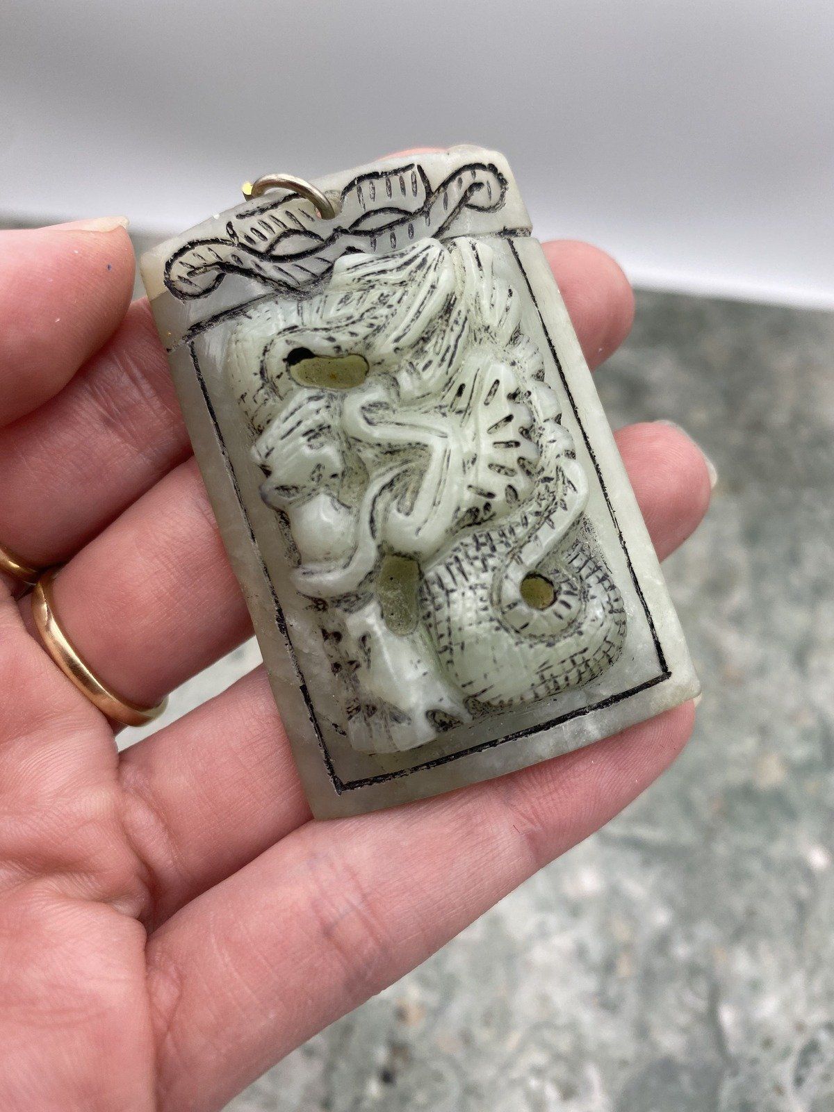 Vintage Natural Jade Dimensional Carved Dragon Pendant 2