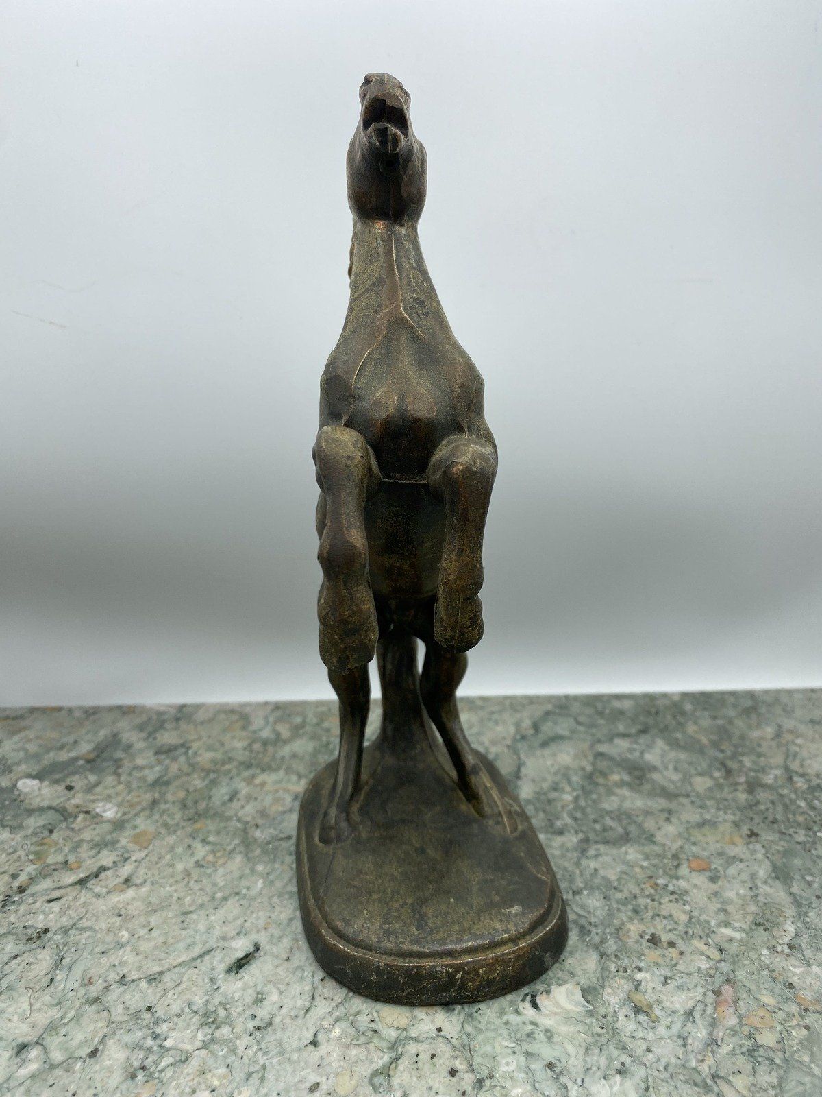 Vintage Bronze Coppery Style Raise Horse Cast Metal Statue 6