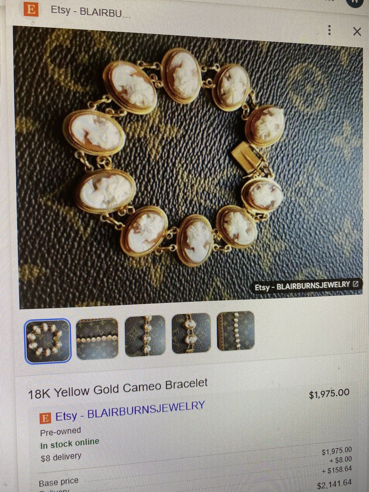 Vintage 18k Gold Large Hexagonal Cameo 7.75 Bracelet 15