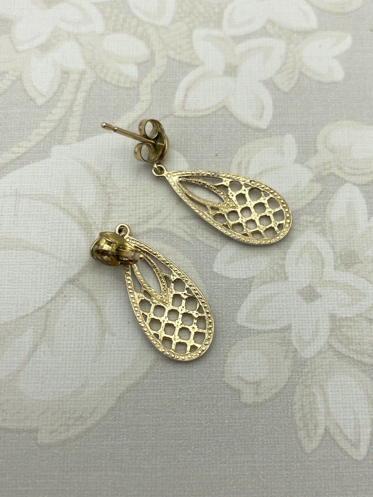 14k Israel Dual Gold Reticulated Drop Earrings 2