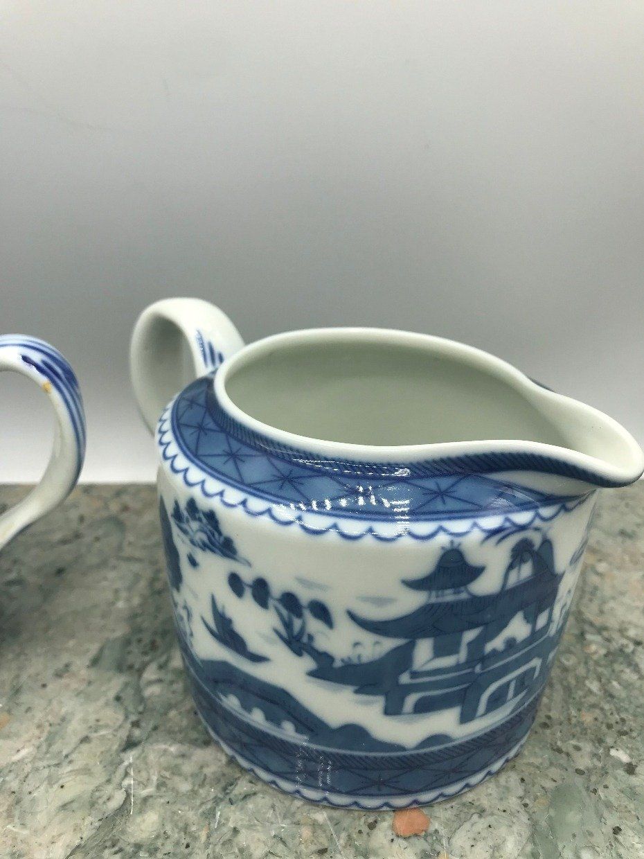 Mottahedeh Vista Alegre Canton Blue Large Sugar + Creamer Pair 3