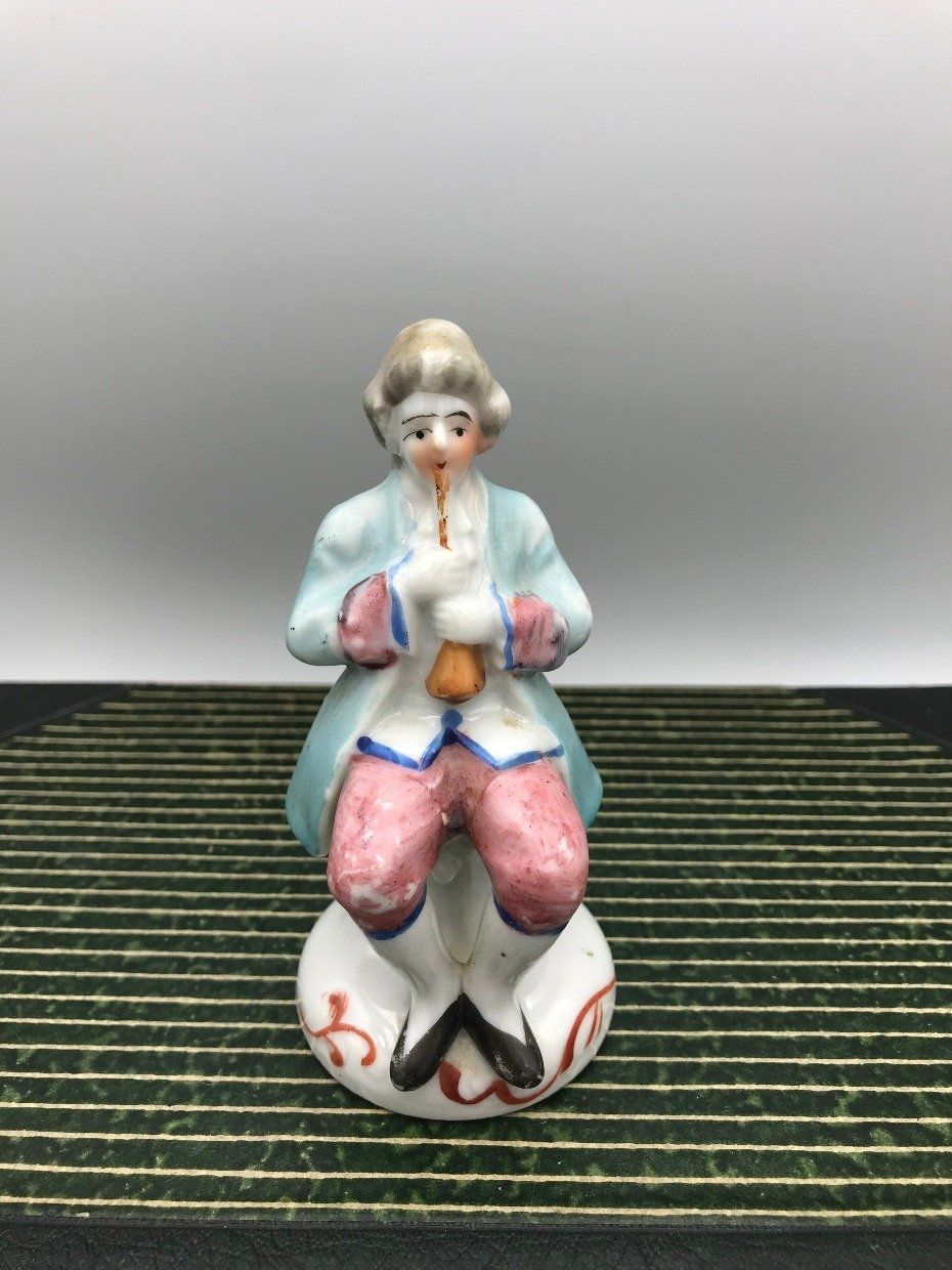 Occupied Japan Porcelain Colonial Man Playing Music Figurine