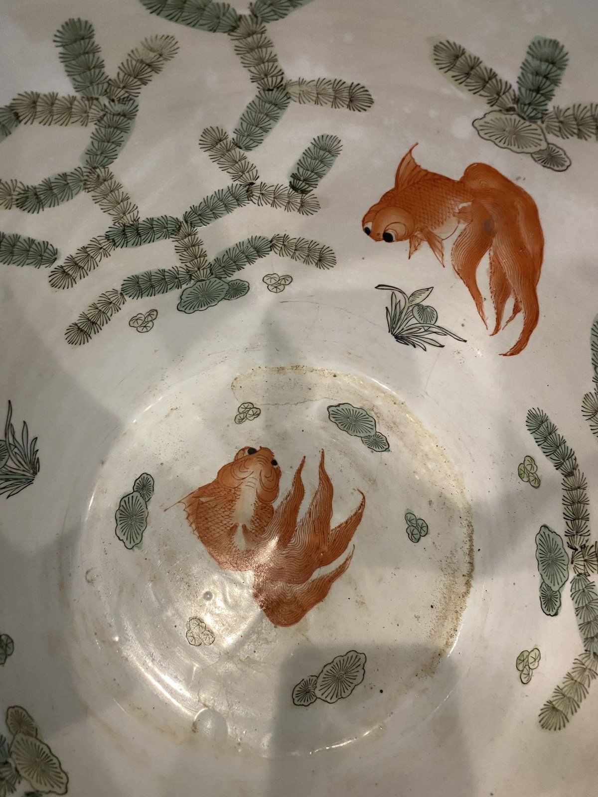 Lovely Blue Koi Interior Porcelain Fish Bowl Planter w Stand 4