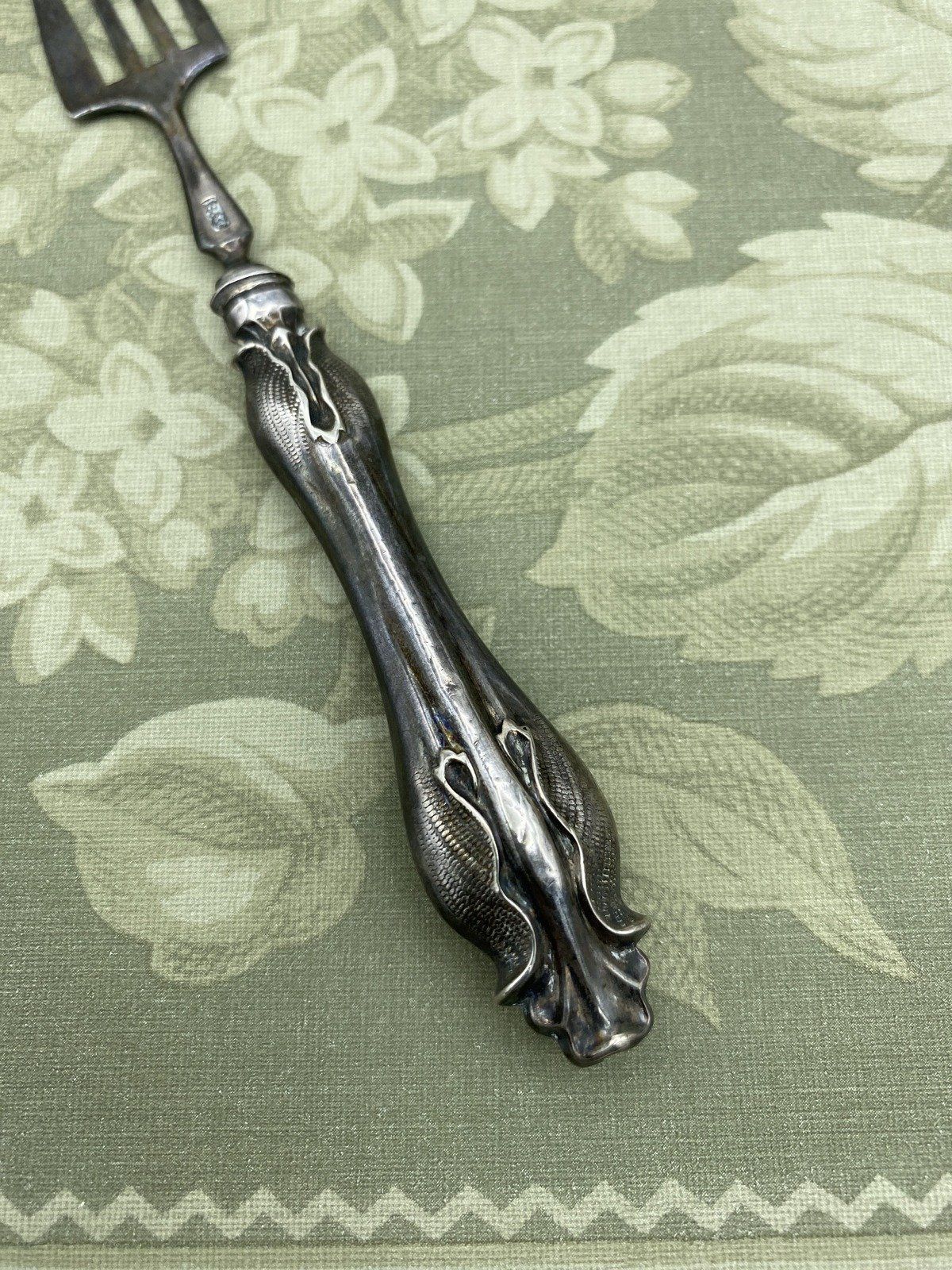 Delicate Sterling Silver Figural Handled Antique Dessert/Fish? Fork *Beautiful* 4