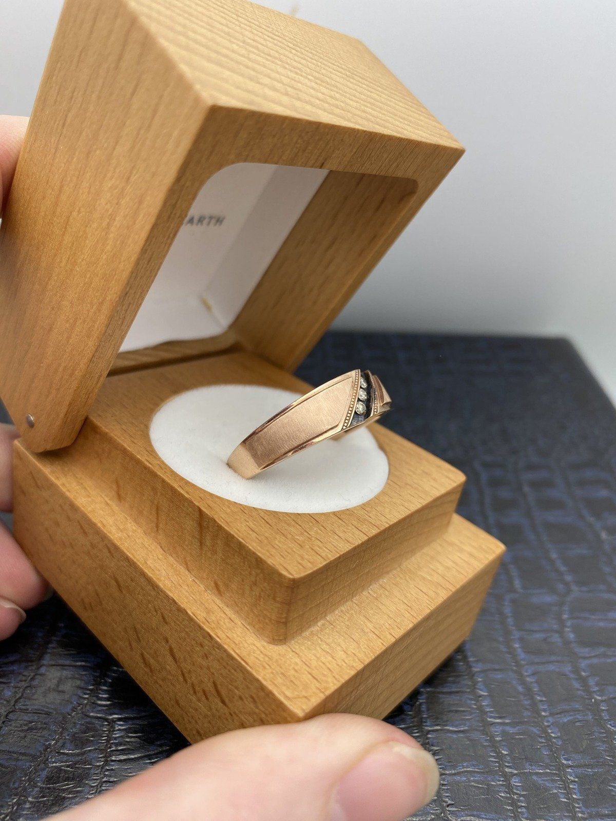 Men's 10k Brushed Rose Gold + Black Enamel Diamond Ring 3