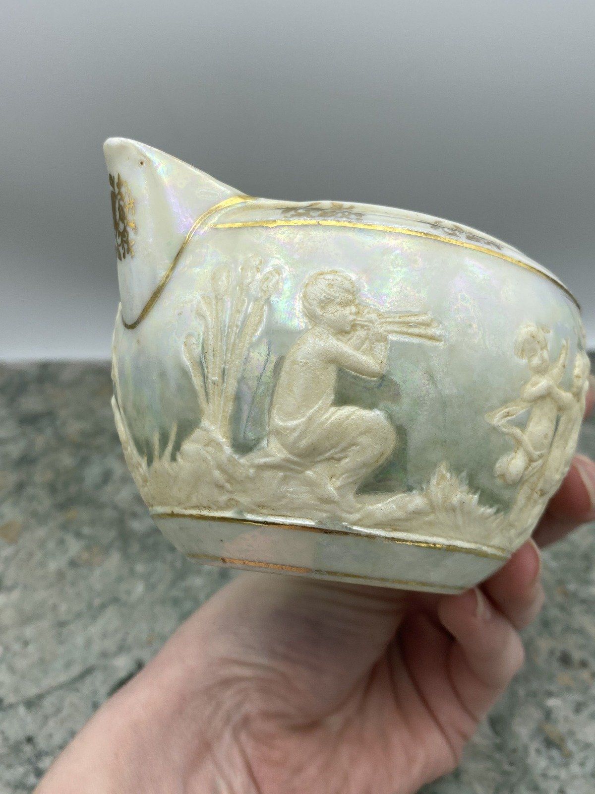Opalescent Lusterware Figural Cherub Creamer 2