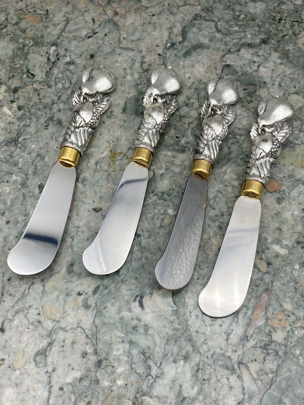 Set of 4 Arthur Court c.1988 Figural Fruit Handled Spreading Knives 3