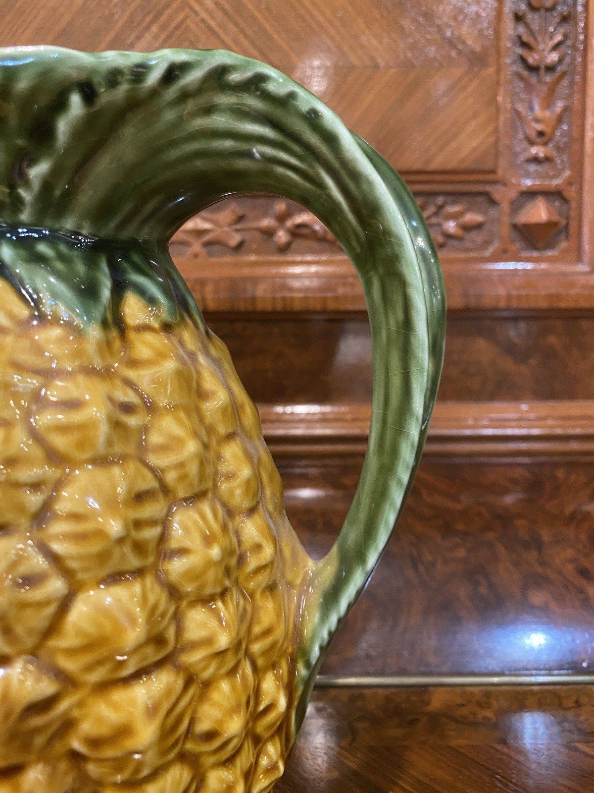 Vintage Majolica Ceramic Pineapple Drink Pitcher 8.5 6