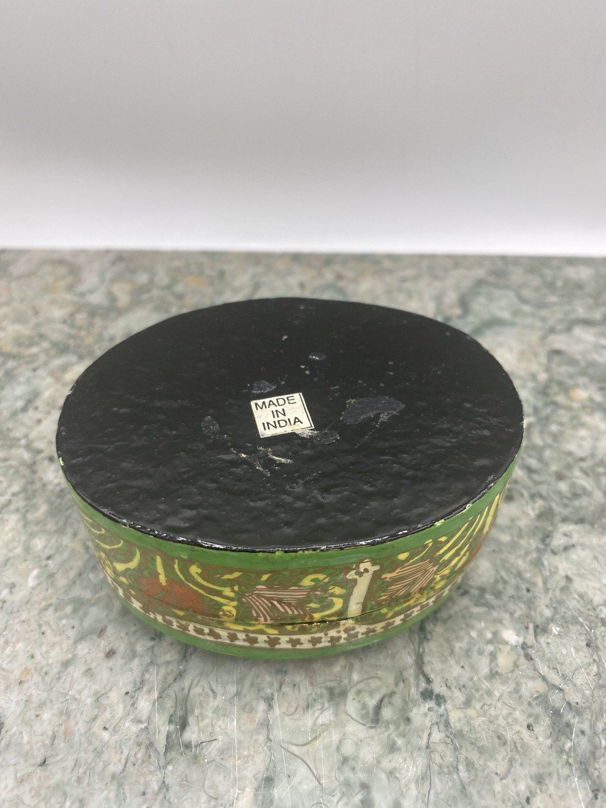 Hand Painted India Made Green Decopouge Box 858 2