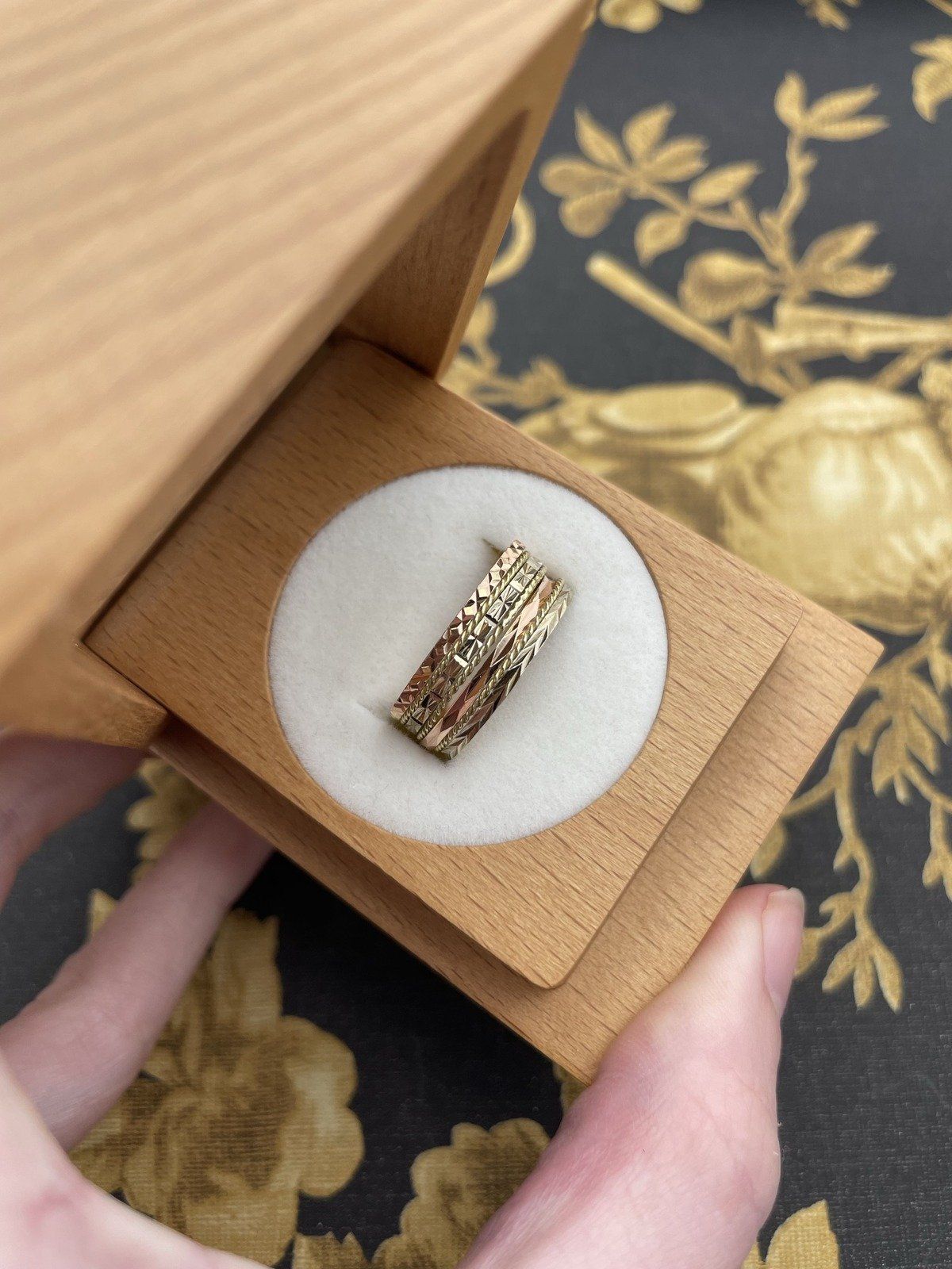 14k Trio Gold 7x Textured Stacking Ring Band 2