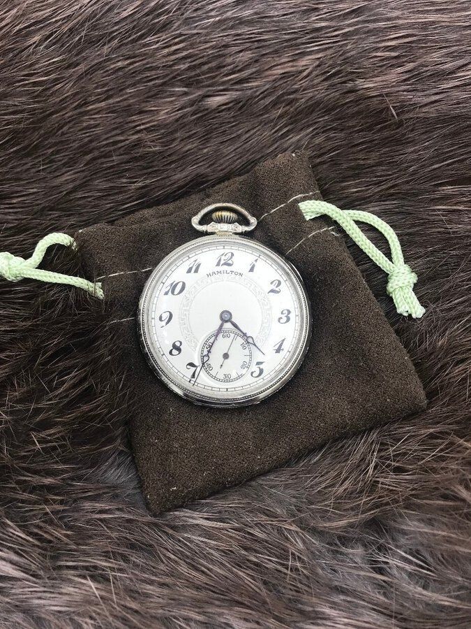 Antique c.1927 10k White Gold Filled Hamilton Open Face Pocket Watch 6
