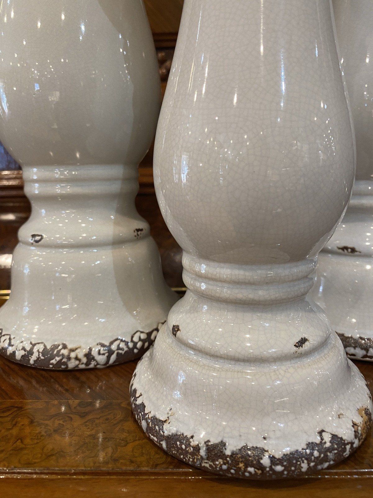 Trio of Modern Crazed Style White Candle Risers 6