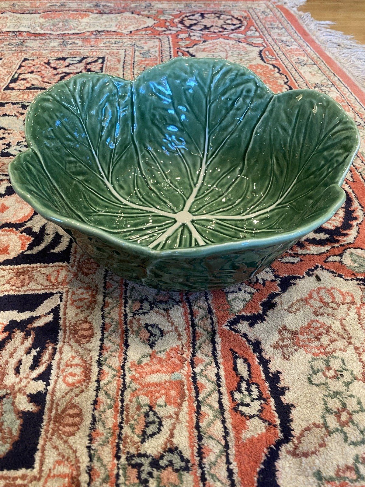 Large Natural Edge Bordallo Pinheiro Ceramic Majolica Fruit/Centerpiece Bowl 13 6