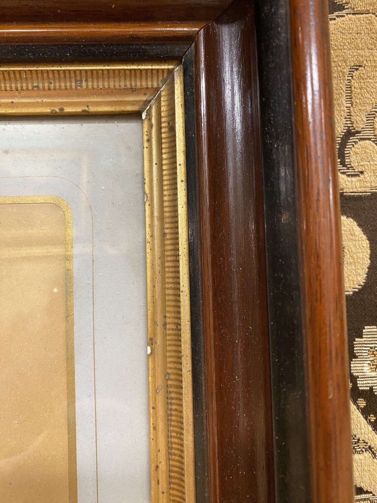 c.1890 Graphite + Printed Hand Detailed Portrait of Man in Deepwell Gilt Frame 14X12 5