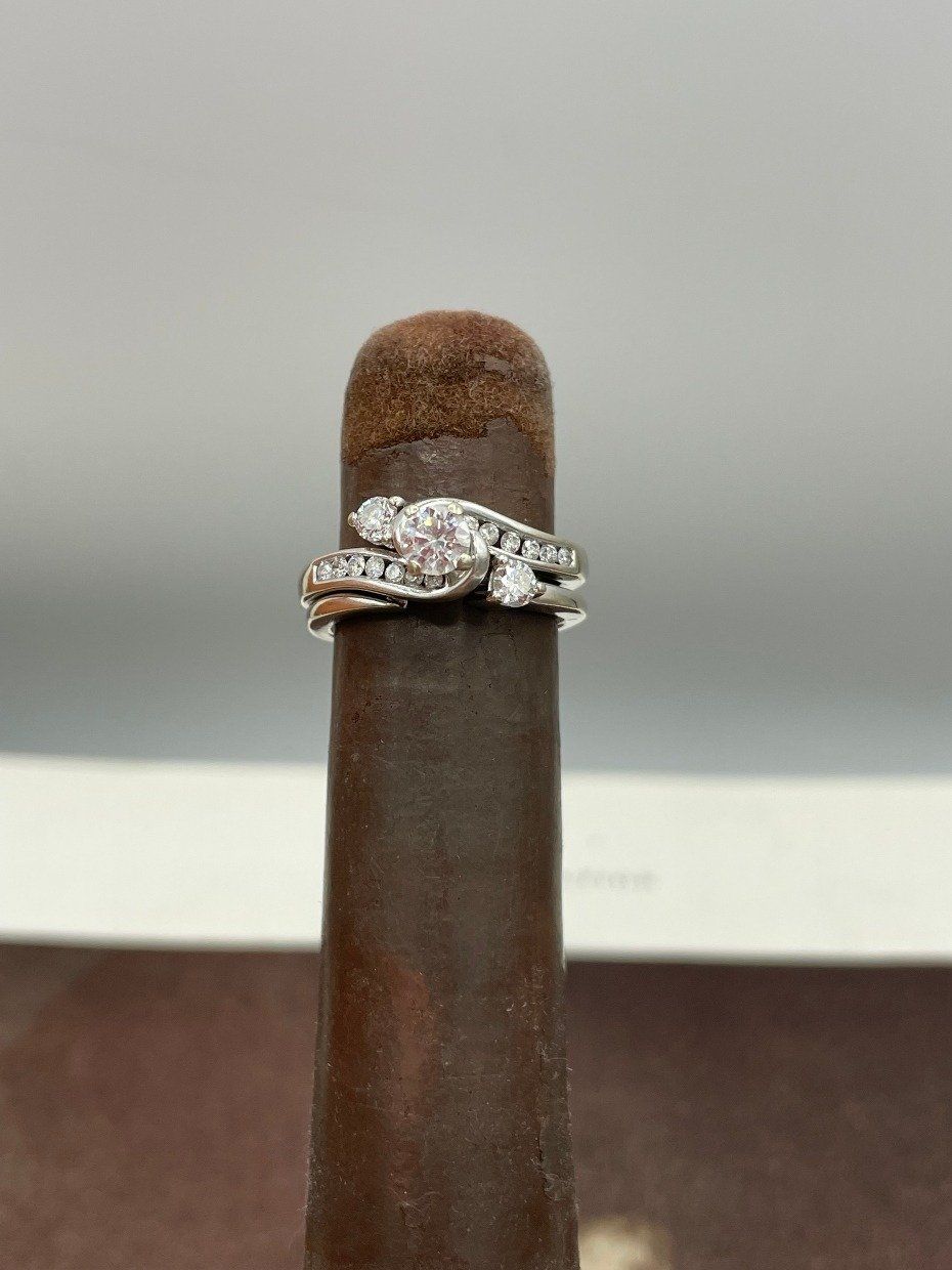 14k White Gold .5ct Center Solitaire Diamond Puzzle Fit Engagement Ring Set 5