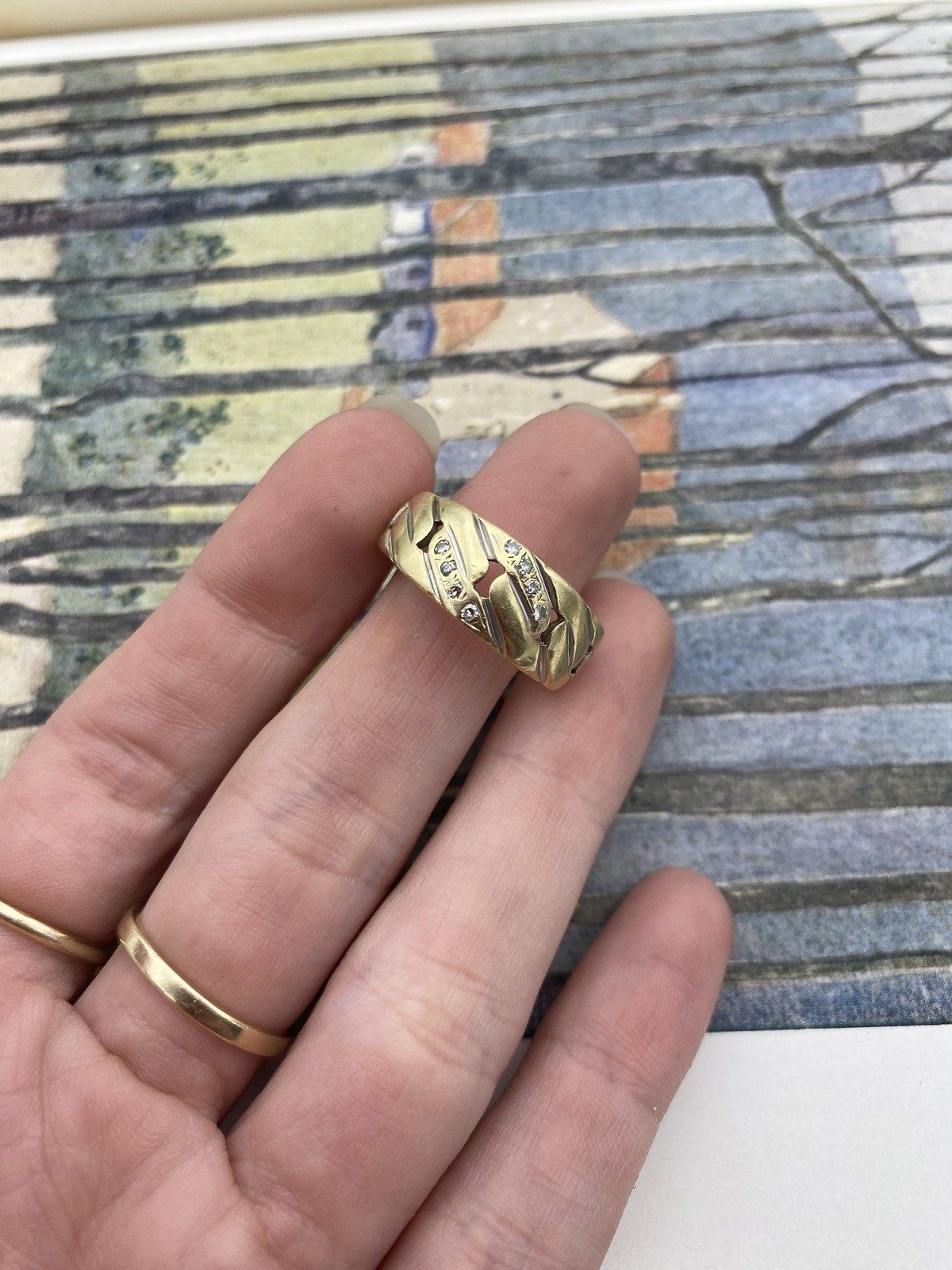 Men's Antique Key Hole Cuban Link 14k Ring Band + Old Mine Diamond Details #2526 8