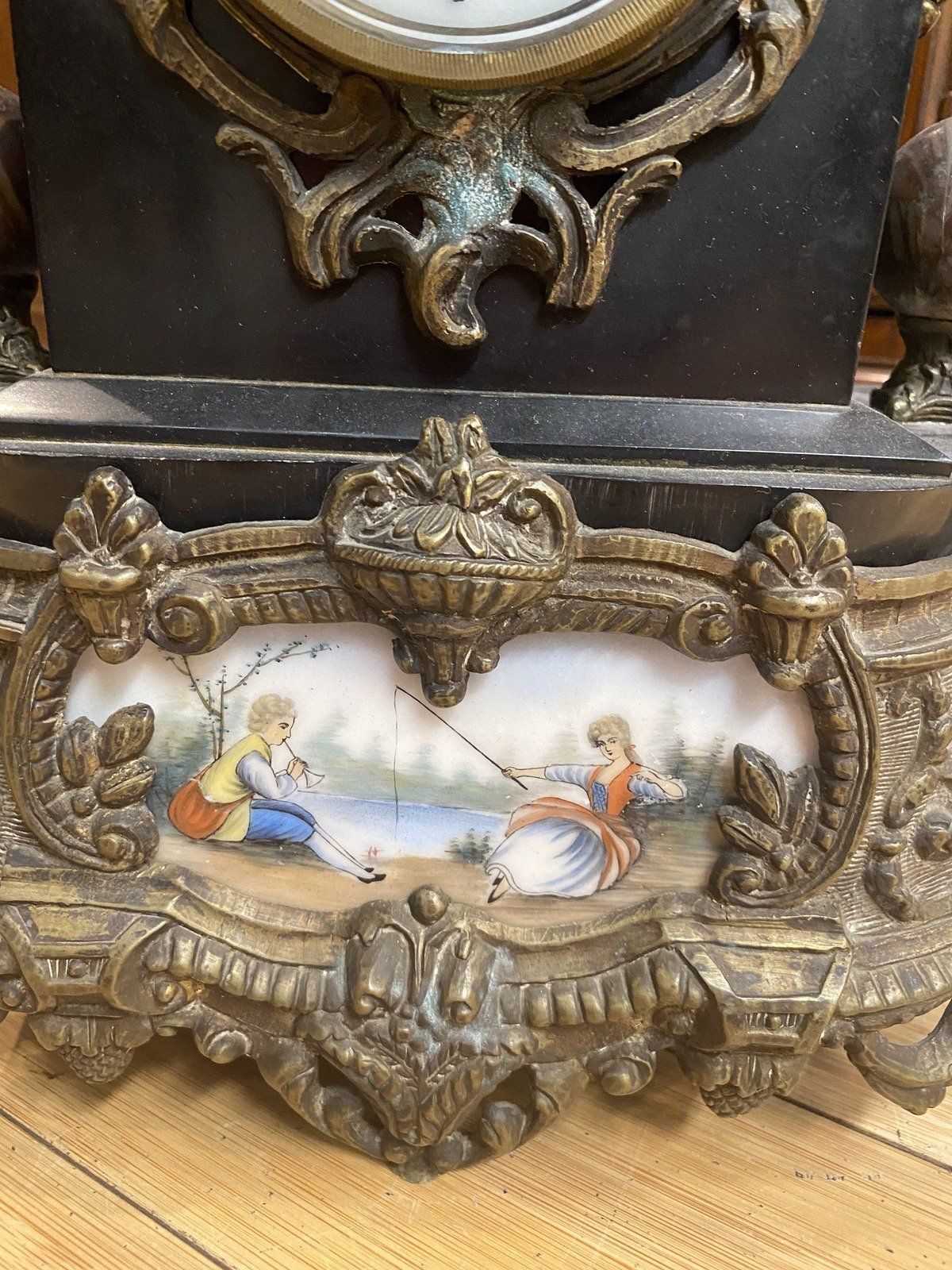 Antique Rococo Style Lion Wind Up Mantle Clock + Pastoral Motif 2