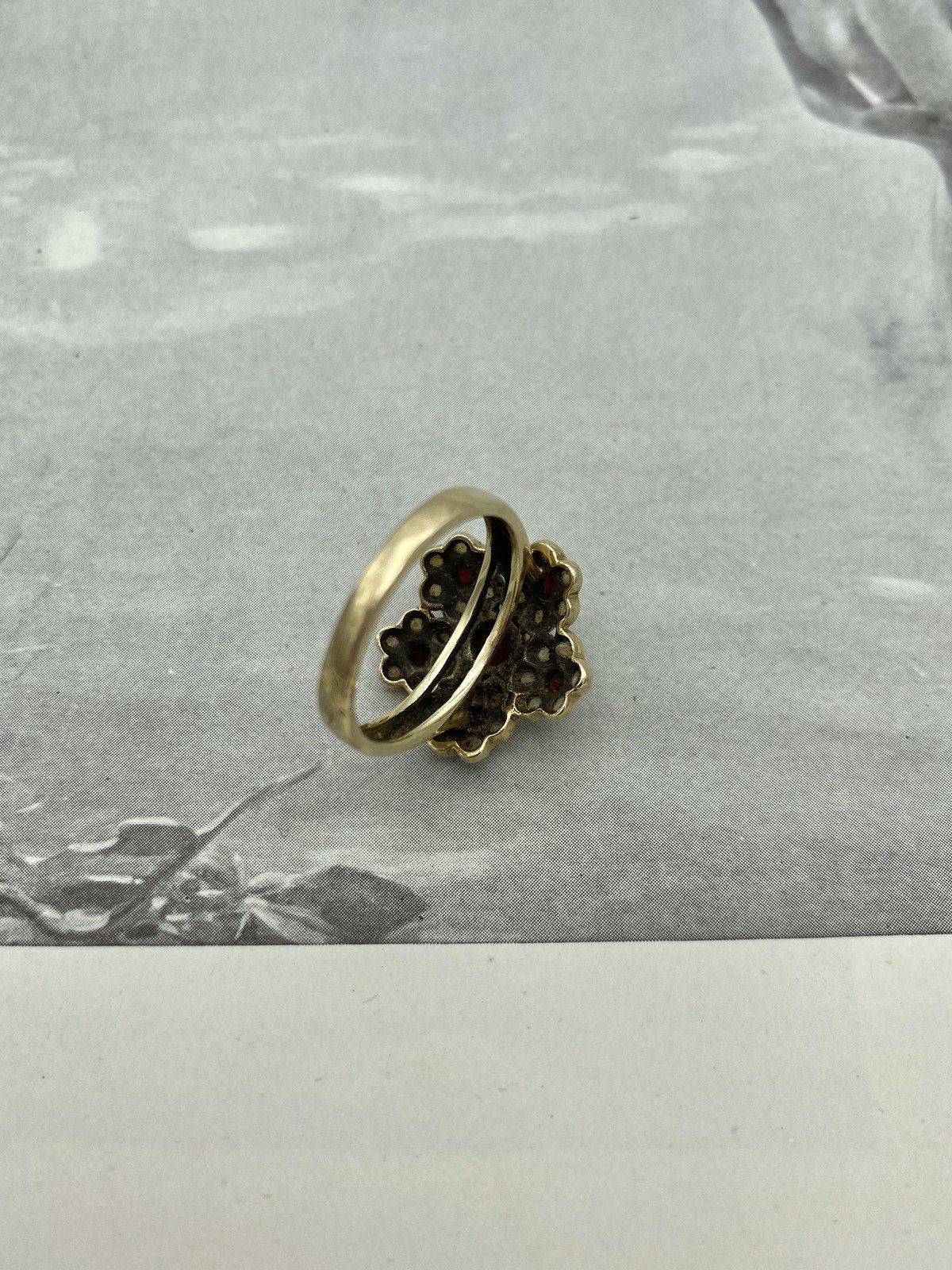 Vintage c.1940s/50s 10k Gold Micro Opal Florette + Garnet Cluster Ring 6
