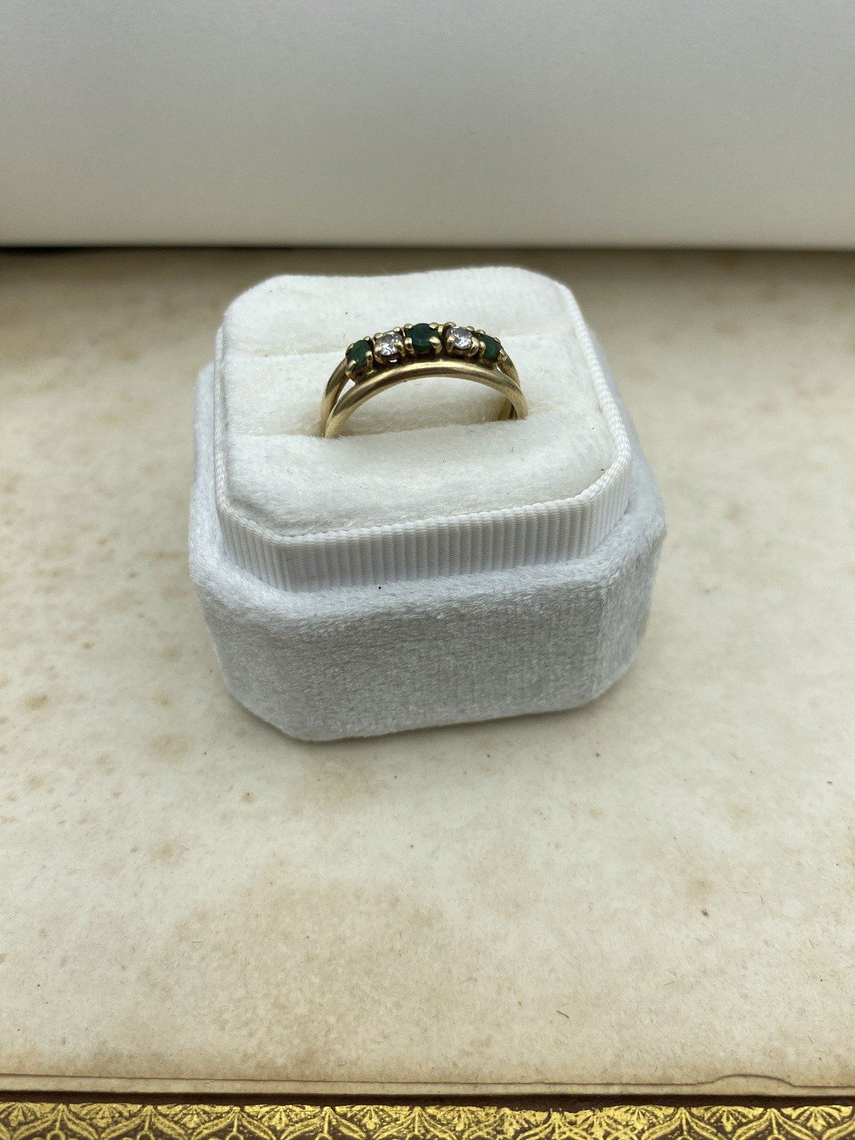Vintage 14k Gold Double Band Emerald + Diamond Ring 2